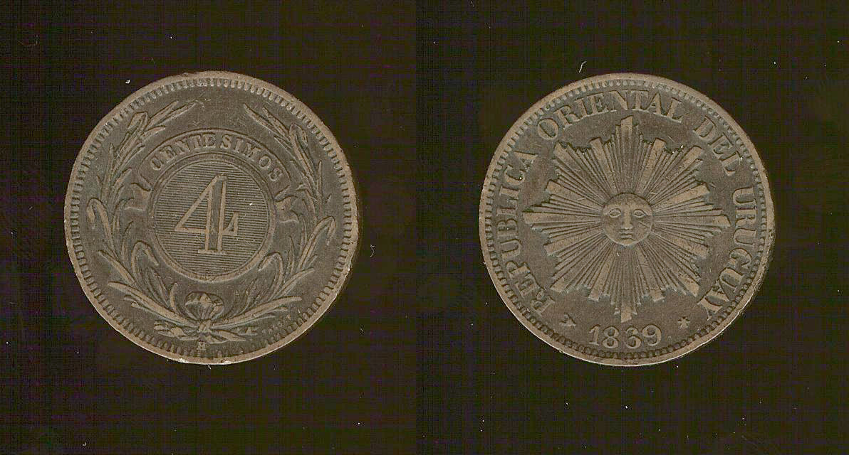 Uruguay 4 centesimos 1869H gVF